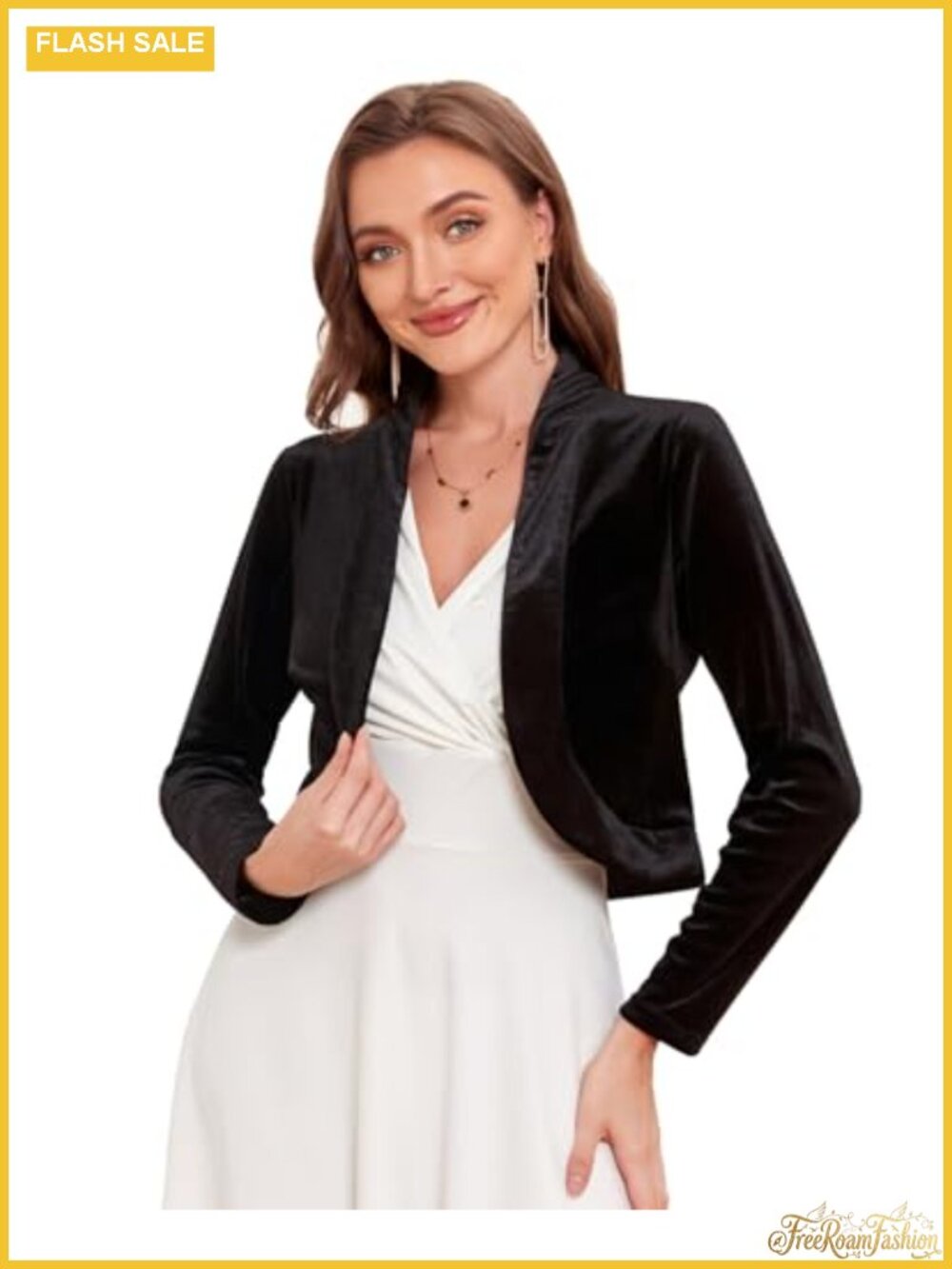 Womens Velvet Long Sleeve Open Front Cropped Shrug Bolero Cardigan